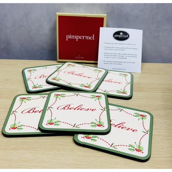 Pimpernel Spode “Believe” Holiday Coasters Set of 6 Cork Backed Coasters - Picture 2 of 5